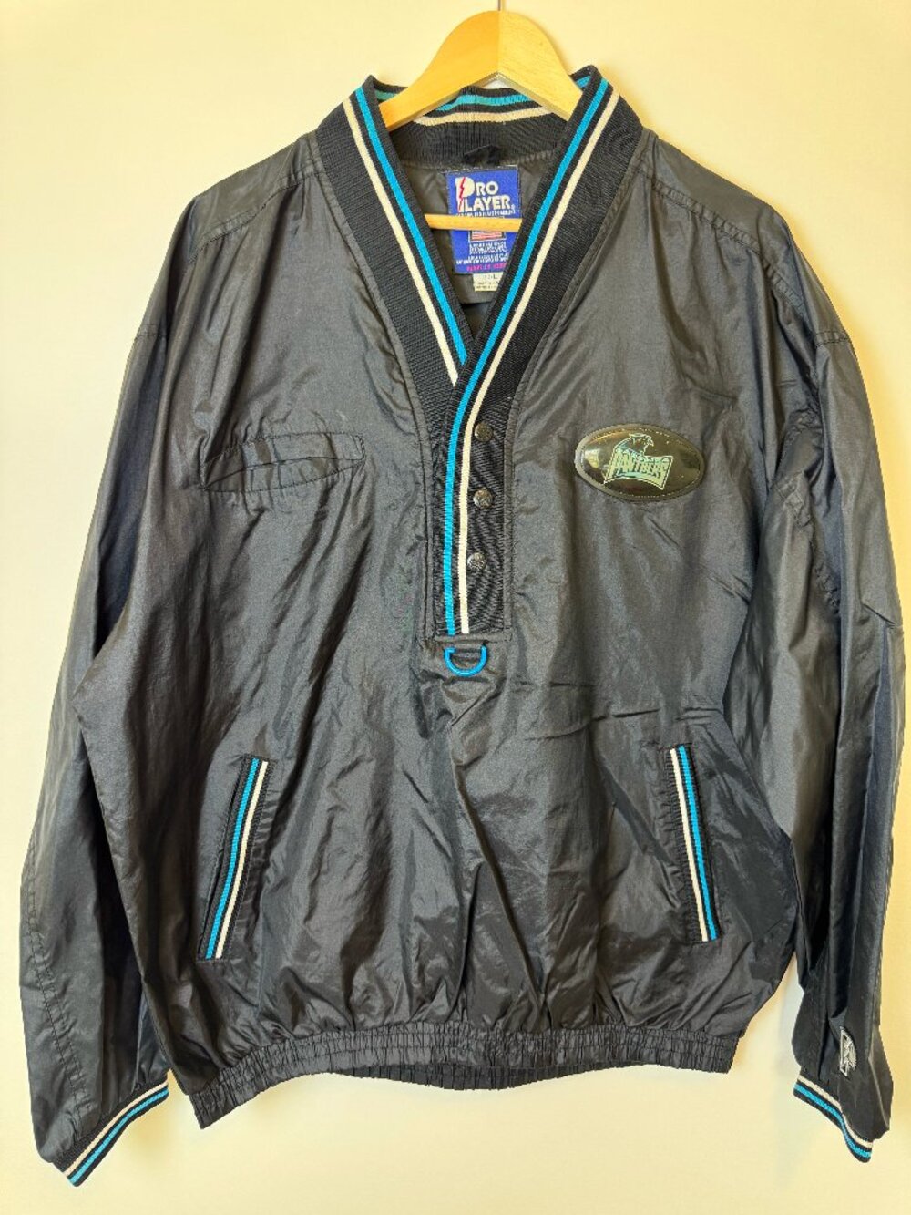 Vintage Carolina Panthers Pro Player Pullover Jacket Men’s Large NFL Black Teal